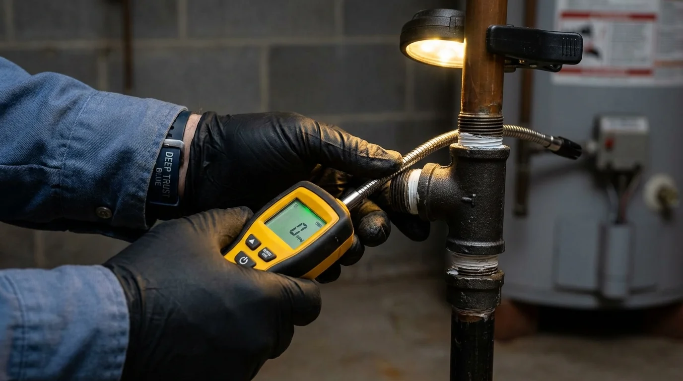 Gas leak detection with electronic sniffer by Johns Plumbing LLC in Flint